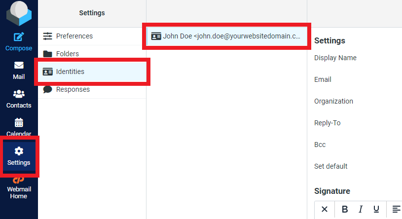 to start to add signature in WebMail kindly go to 'identities;