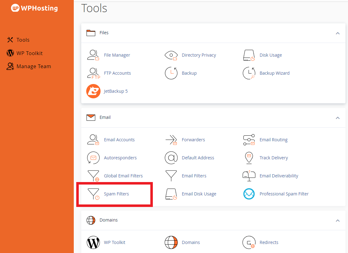 Spam Filters tool in cPanel