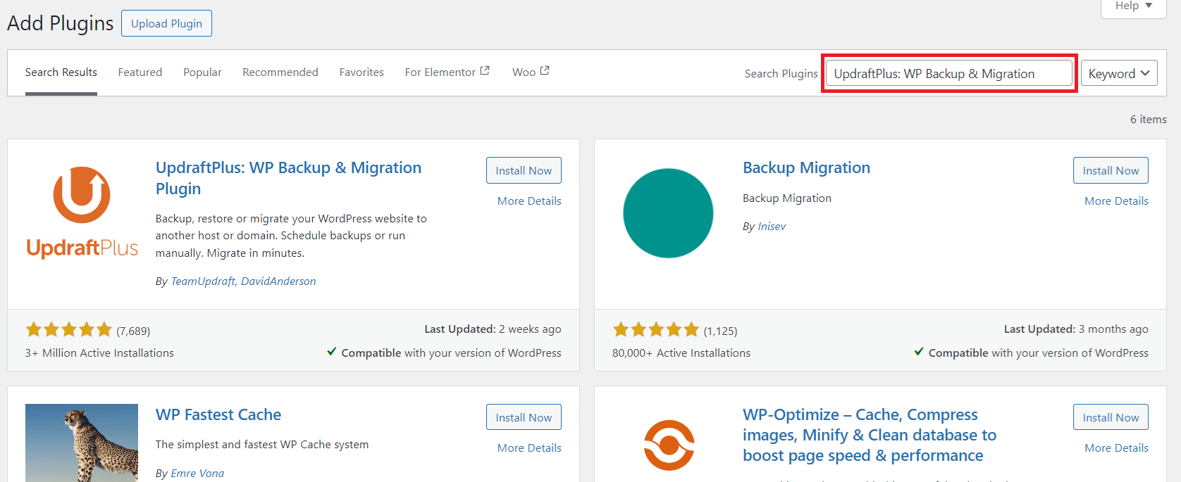 clone a wordpress site: search updraftplus