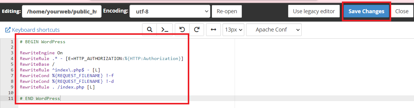 manage your sites htaccess file
