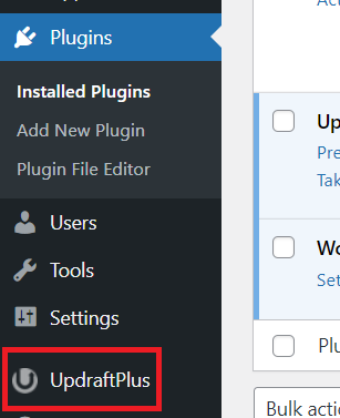 clone a wordpress site: updraftplus menu