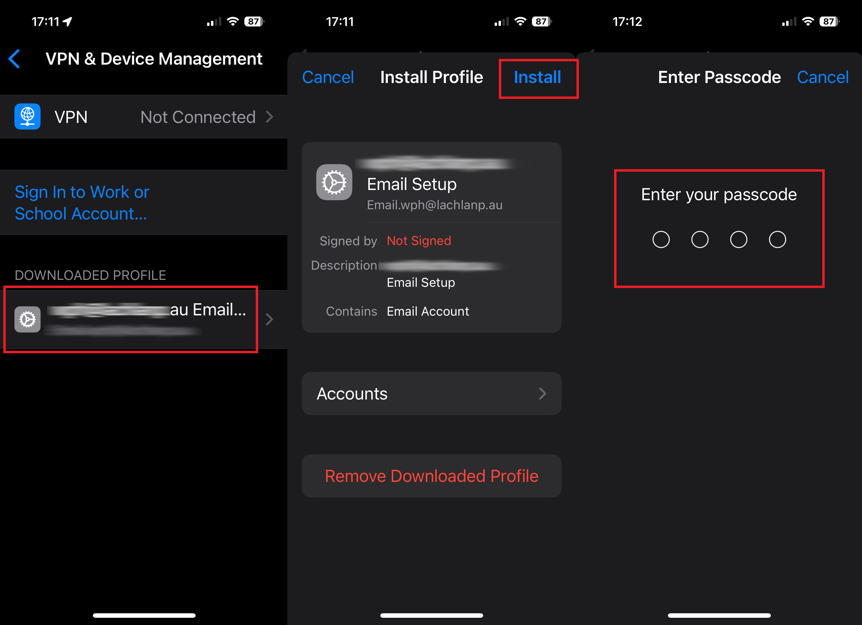 enter your passcode to continue setup email on Apple devices