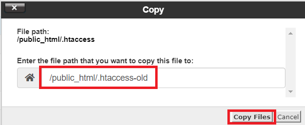manage your sites htaccess file: rename to old
