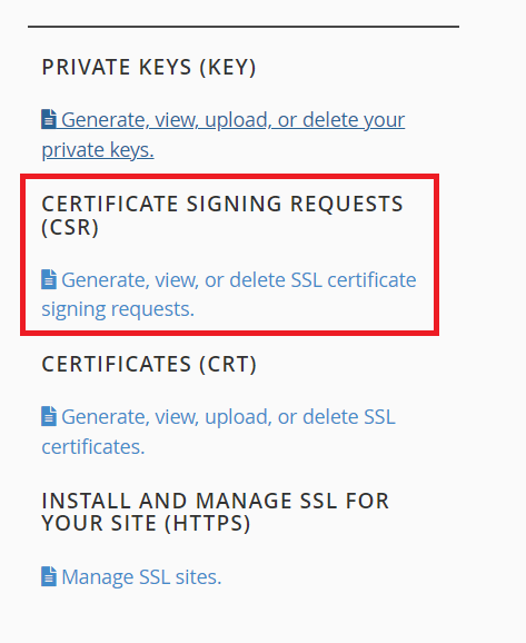 create a CSR: Click the 'generate' link to start creating your certificate signing request