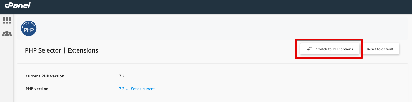 PHP version extensions & options