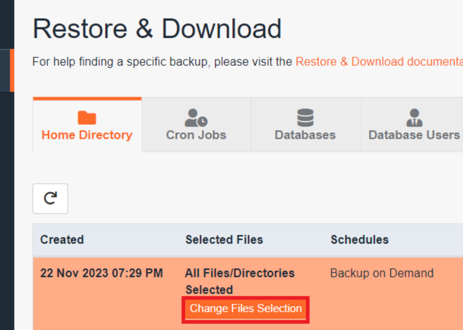 JetBackup 5: change file selection