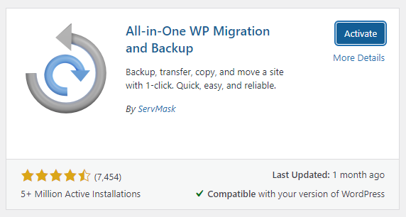 clone a wordpress site: activate AIO plugin