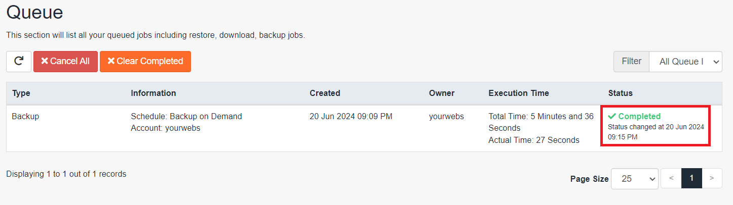 JetBackup 5: queue status