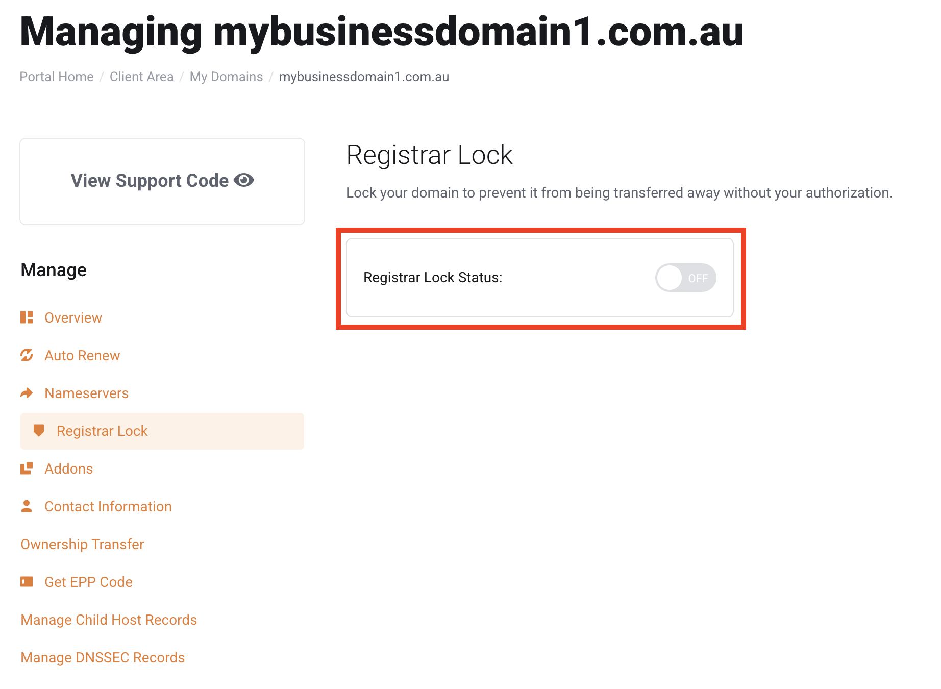 register and manage domain names: registrar lock