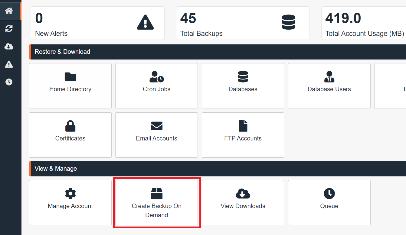 JetBackup 5: create backup on demand