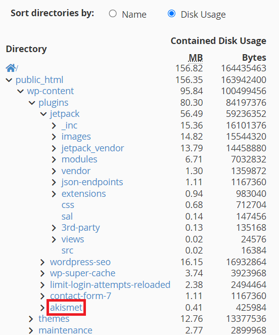 check cPanel disk usage