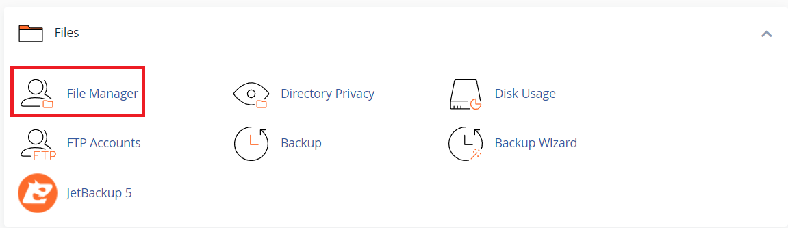 How to edit PHP settings using php.ini: start by clicking 'file manager' inside cPanel