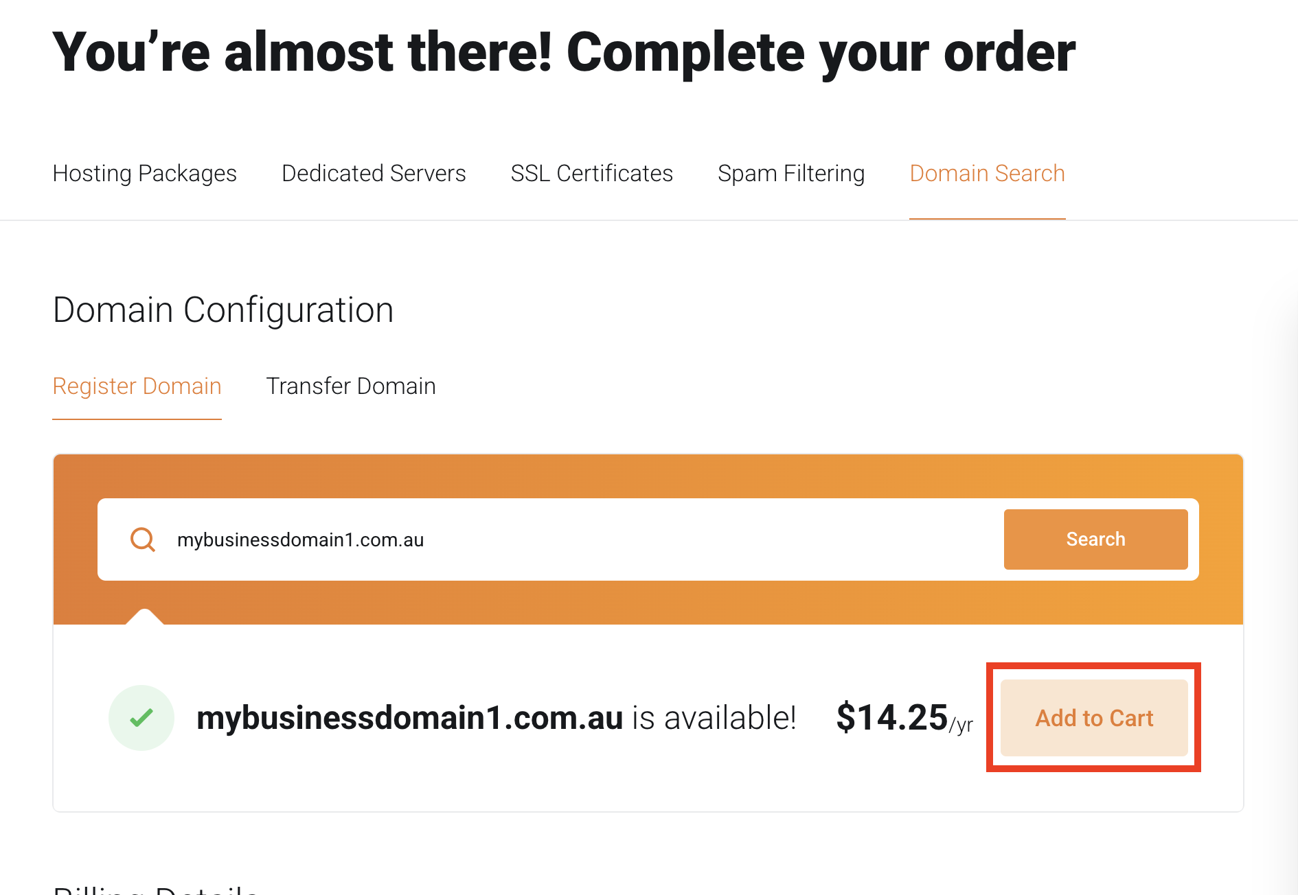 register and manage domain names: add to cart