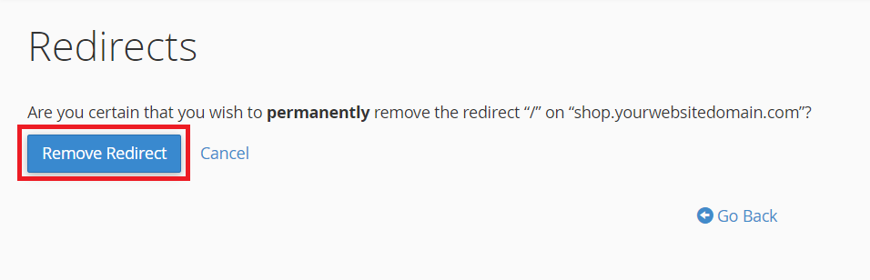 How to redirect a domain: remove redirect