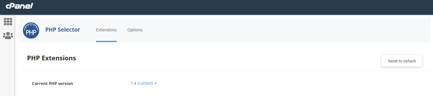 PHP version extensions & options