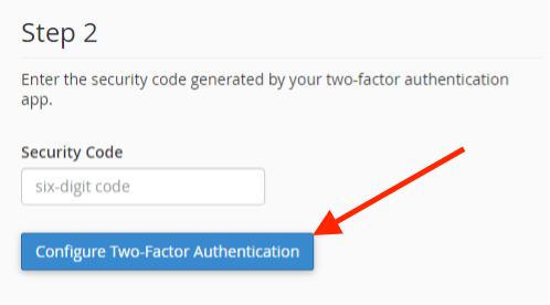 cPanel 2FA: click 'configure two factor authentication' to finish your 2fa setup.